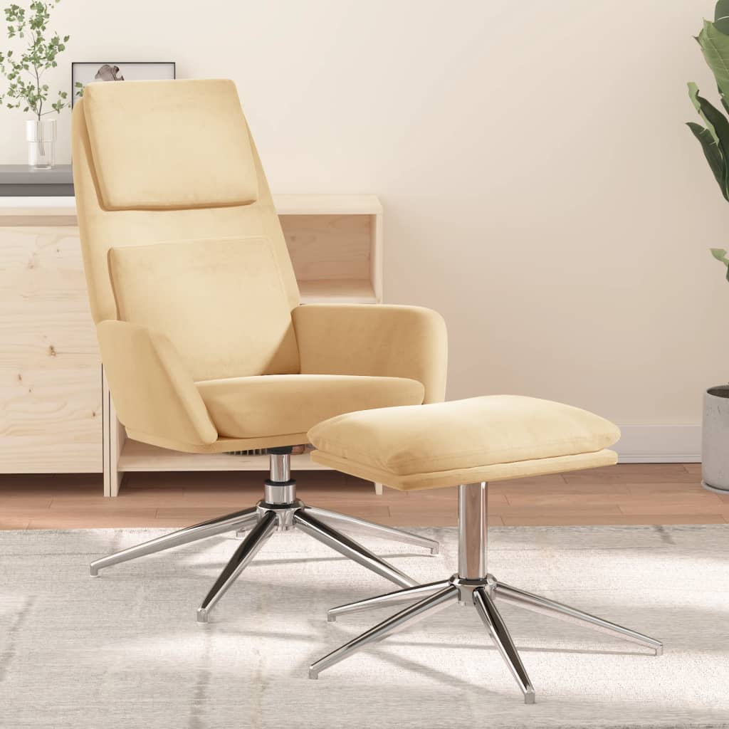 Chaise de relaxation avec tabouret Crème Tissu microfibre