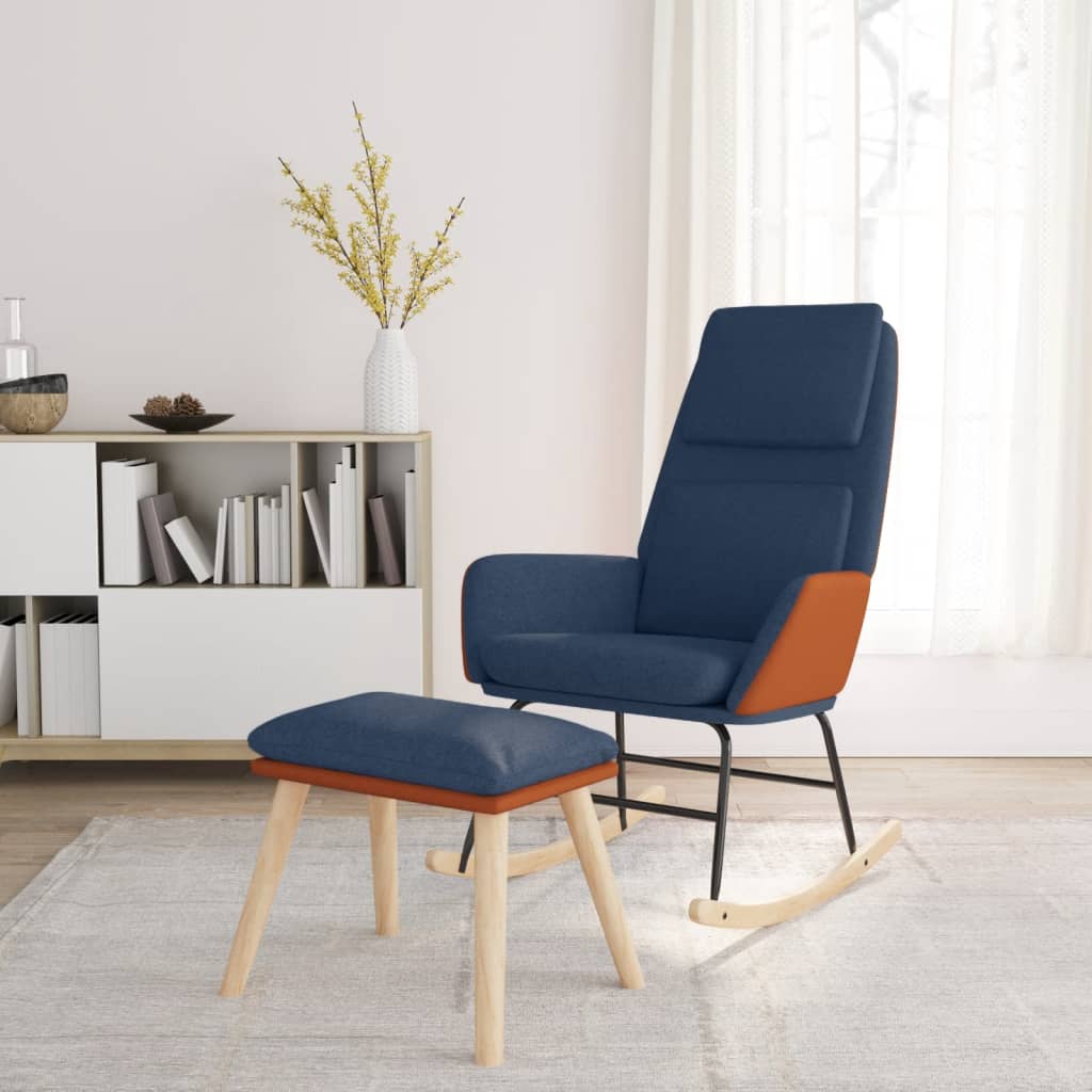 vida XL Schaukelsessel mit Hocker Blau Stoff