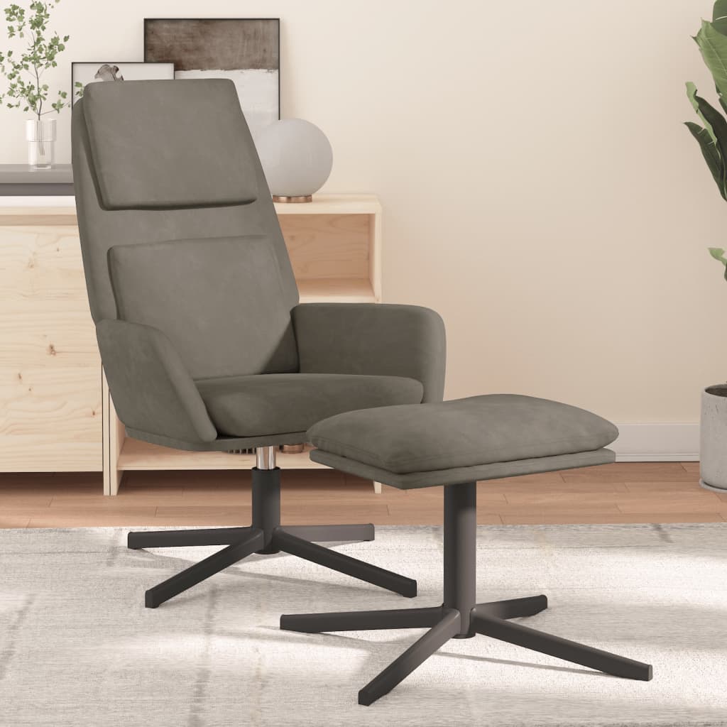 Chaise de relaxation avec tabouret Gris clair Velours