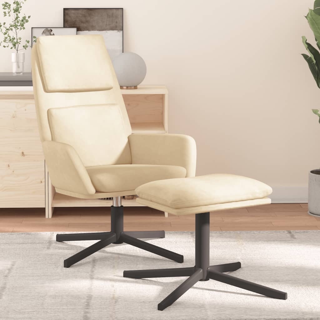 Chaise de relaxation avec tabouret Blanc crème Velours