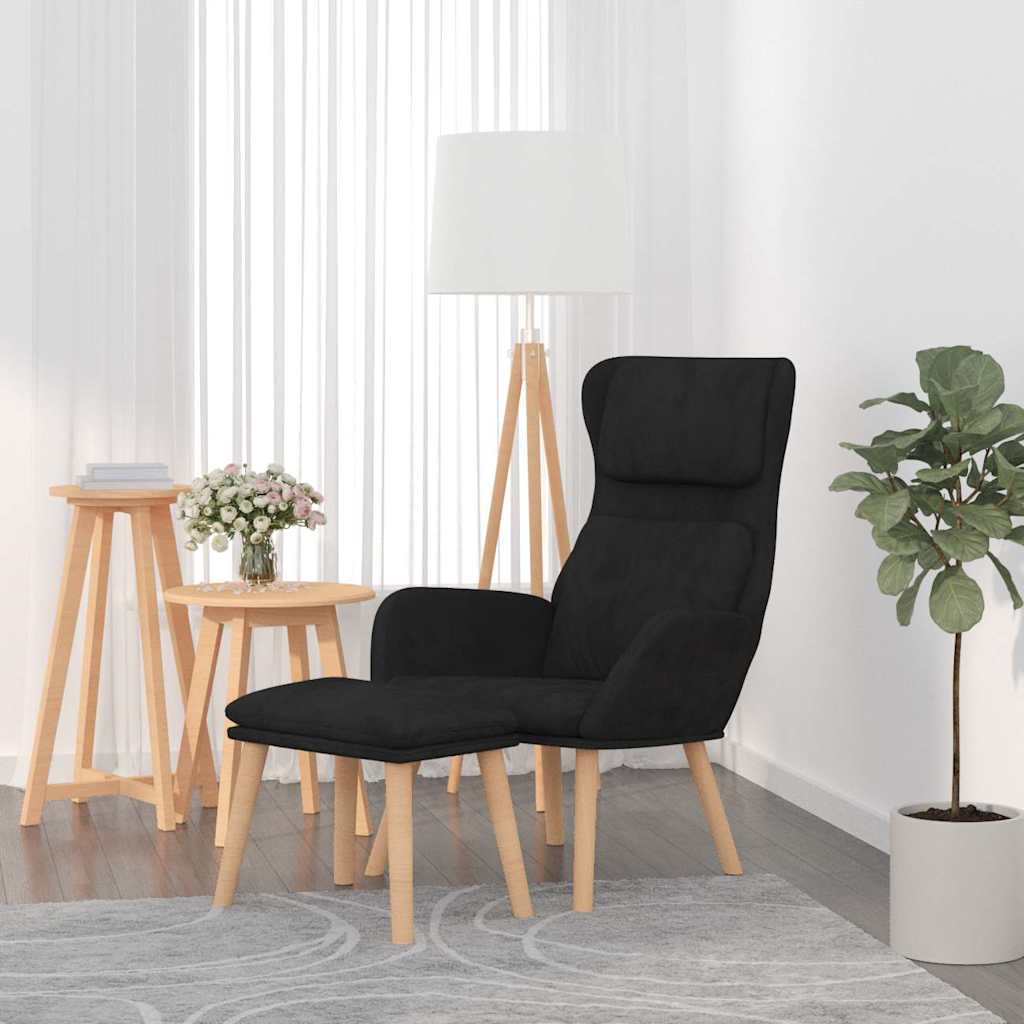 vidaXL Fotel z podn�kiem, czarny, obity aksamitem