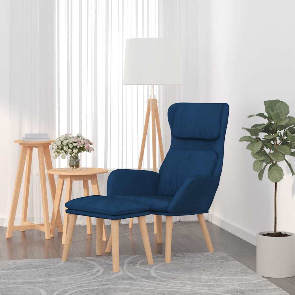 vidaXL Fotel z podn�kiem, niebieski, obity aksamitem