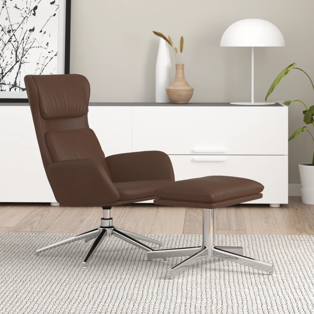 Chaise de relaxation avec tabouret Marron brillant Similicuir