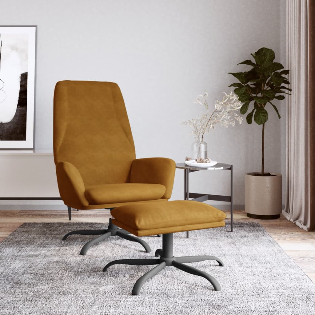 Chaise de relaxation avec tabouret Marron Velours