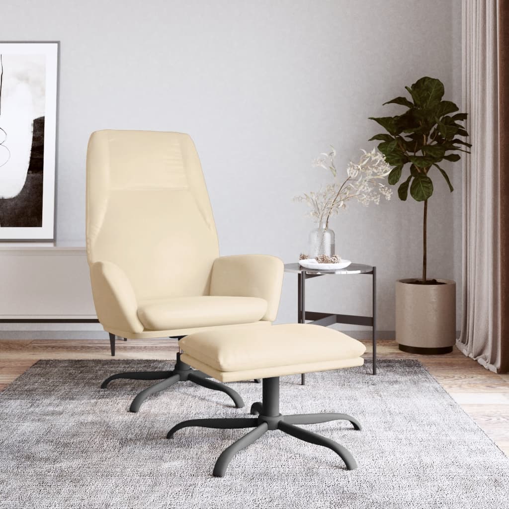 Chaise de relaxation avec tabouret Blanc crème Velours