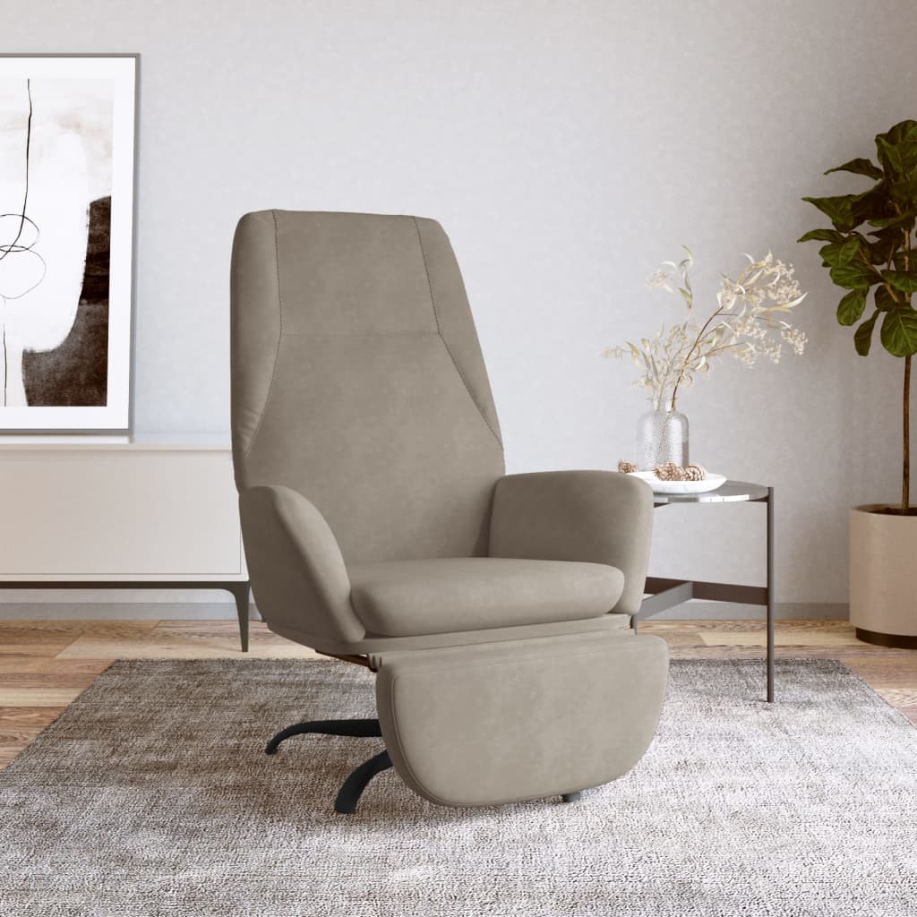 Chaise de relaxation avec repose-pied Gris clair Velours