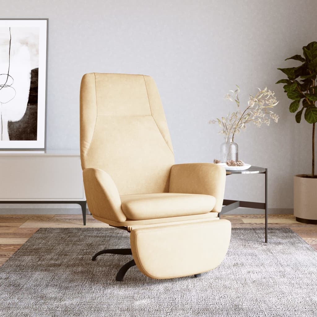 Chaise de relaxation avec repose-pied Blanc crème Velours
