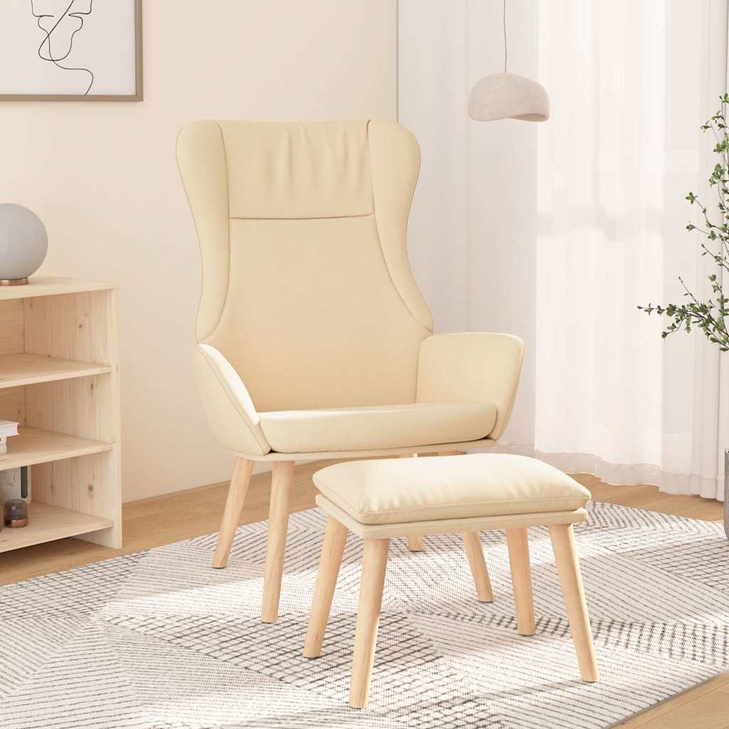 vidaXL Fotel z podn�kiem, kremowa, obity tkanin�