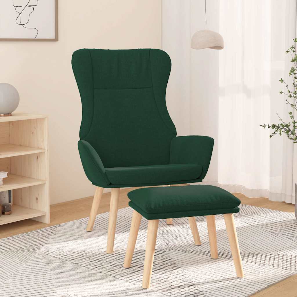 vidaXL Fotel z podn�kiem, ciemnozielona, obity tkanin�