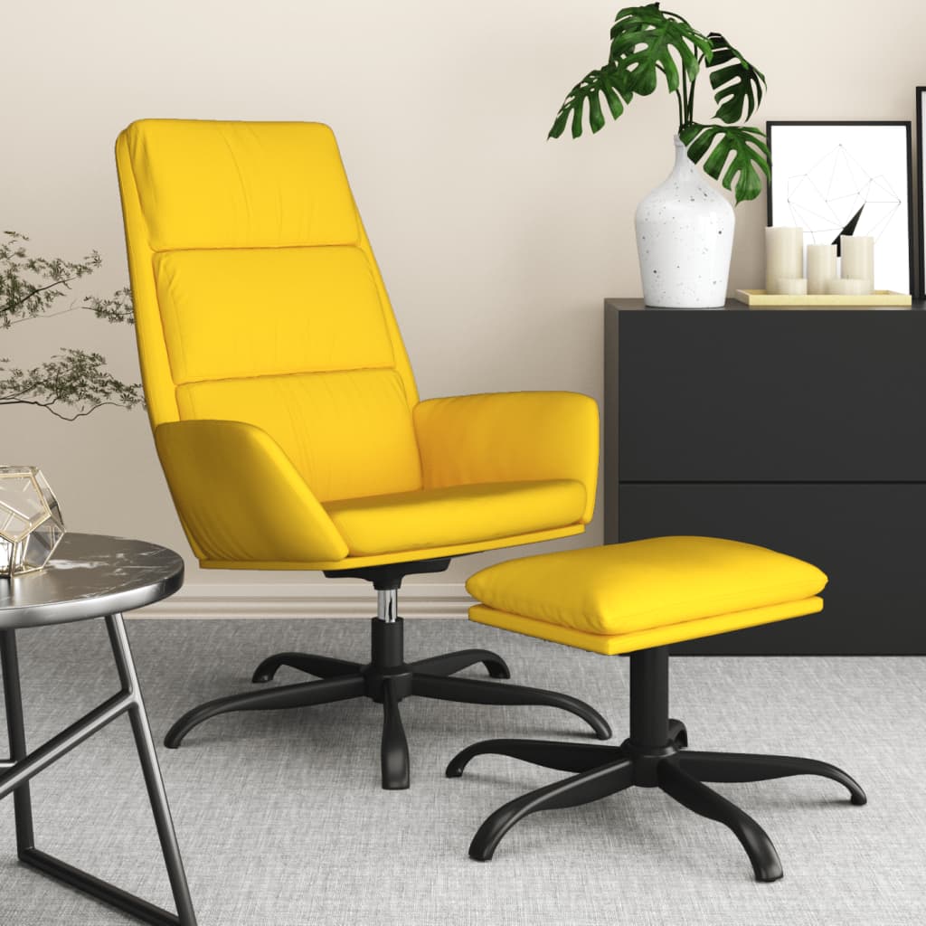 Chaise de relaxation avec repose-pied Jaune moutarde Velours