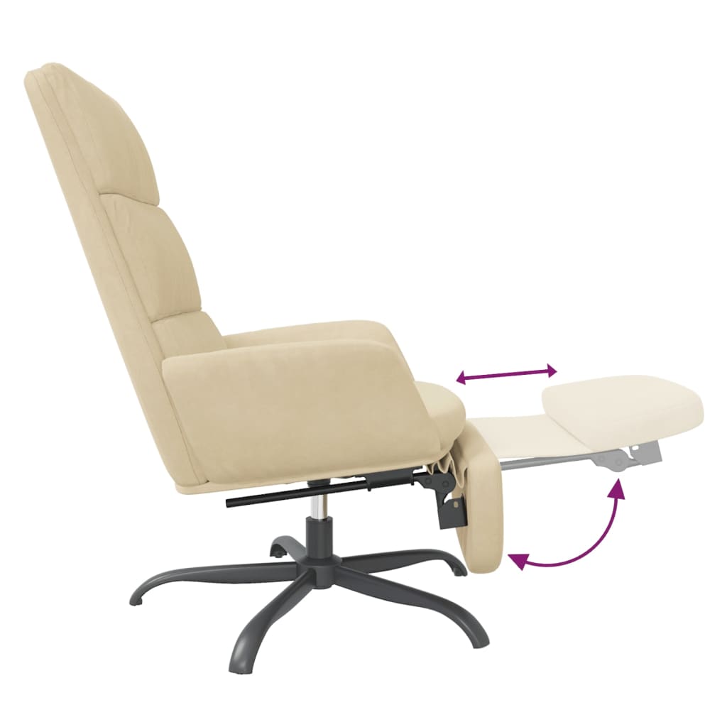 Scaun de relaxare cu taburet, crem, catifea