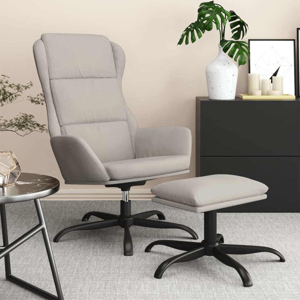 vida XL Relaxsessel mit Hocker Hellgrau Mikrofasergewebe