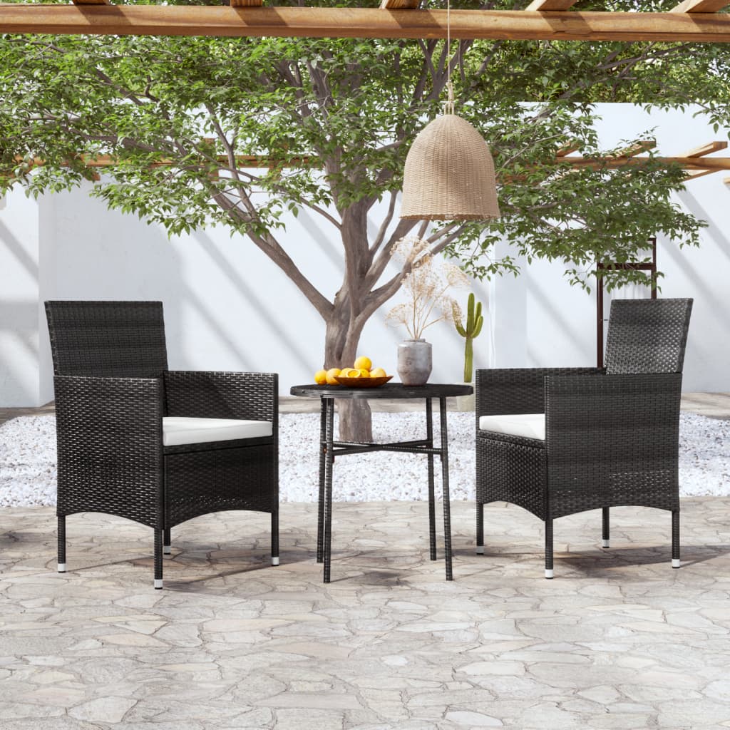 3-tlg. Garten-Essgruppe Poly Rattan Schwarz