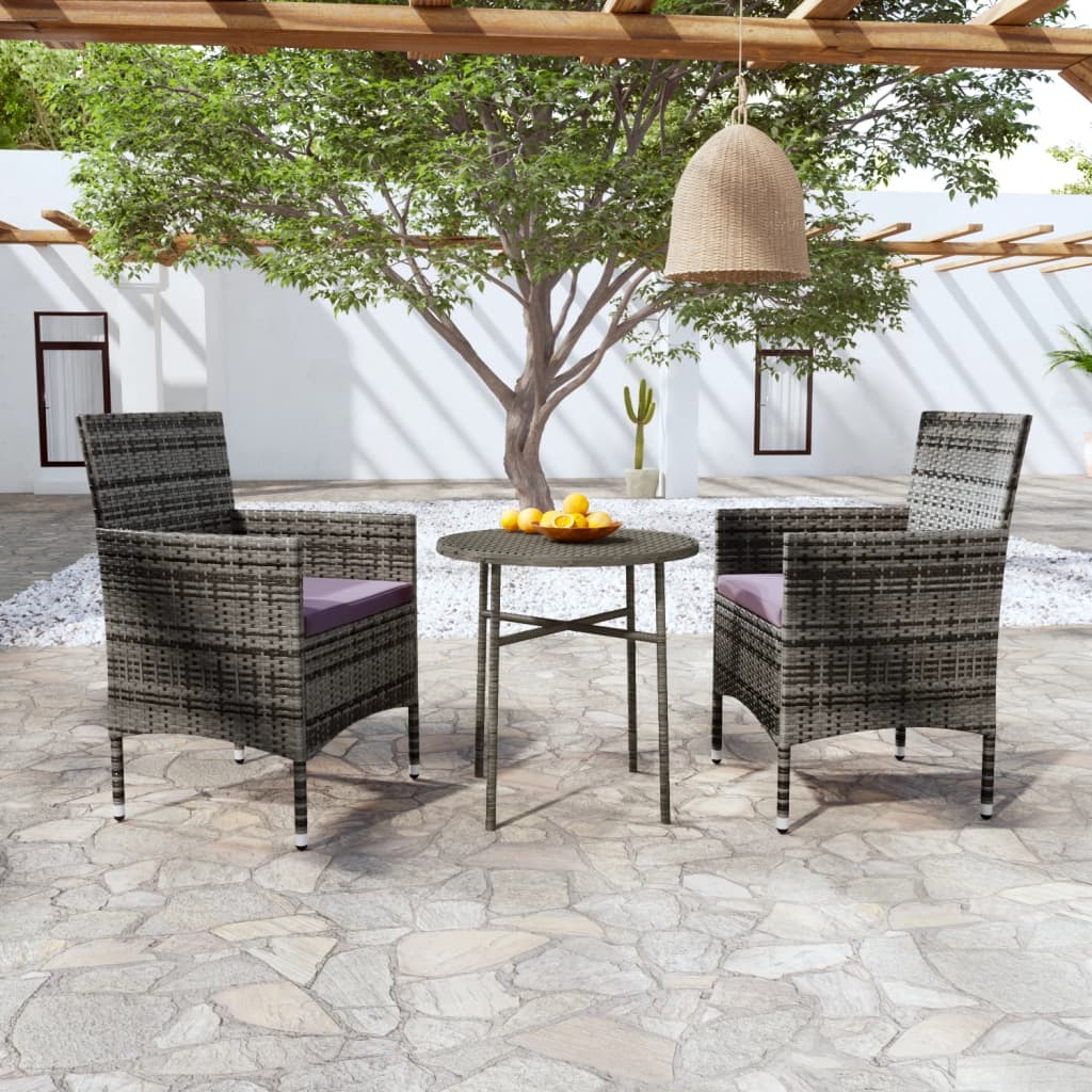 vidaXL 3-tlg. Garten-Essgruppe Poly Rattan Grau