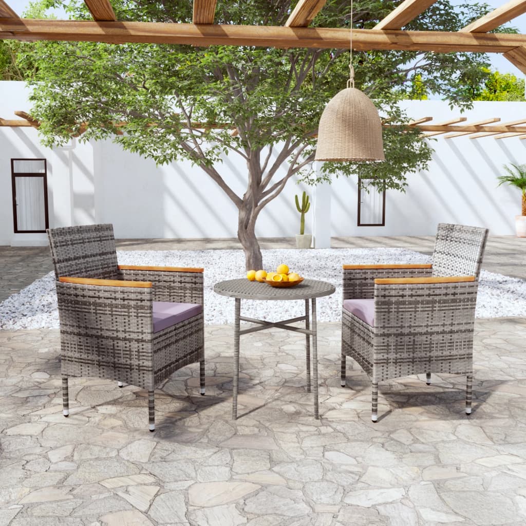 vidaXL 3-tlg. Garten-Essgruppe Poly Rattan Grau