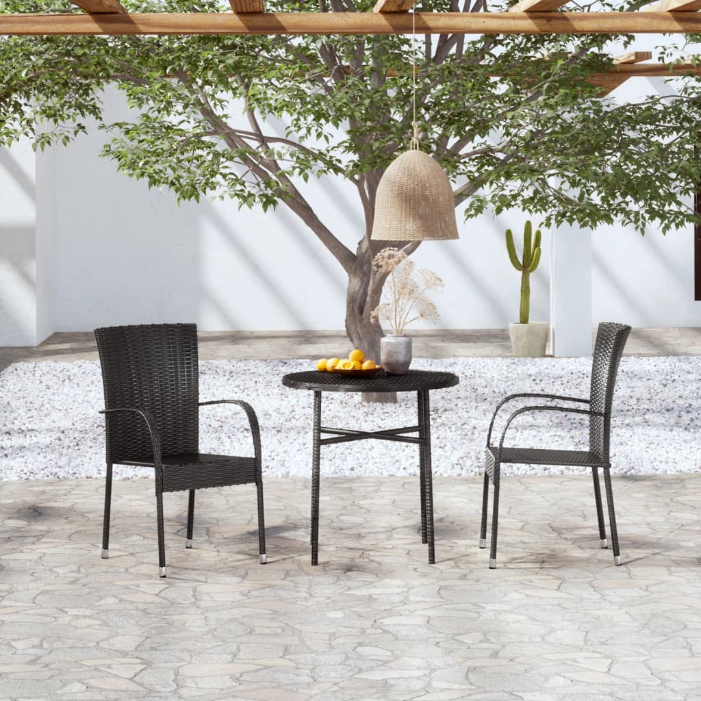 Zestaw ogrodowy polirattanowy - stół + 2 krzesła (czarne)
