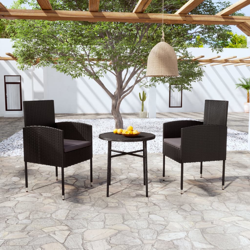 vidaXL 3-tlg. Garten-Essgruppe Poly Rattan Schwarz