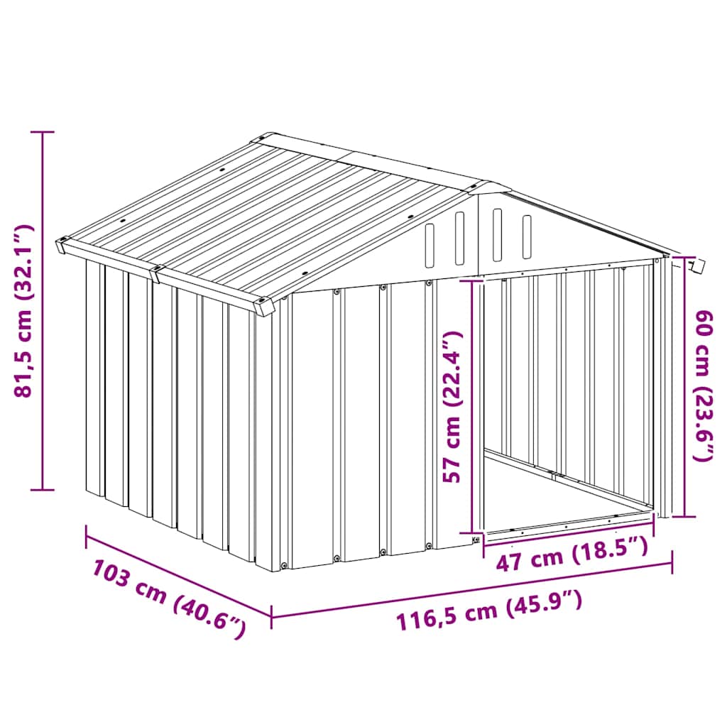 Dog House Outdoor Pet Kennel Puppy Shelter Kennel Galvanized Steel vidaXL - Picture 7 of 28