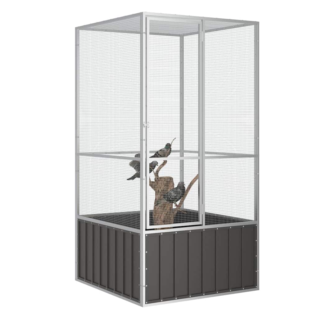 Cage à Oiseaux Anthracite 111x107x211,5 Cm Acier Galvanisé VidaXL 11 width=274