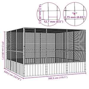 Ptačí klec šedá 302,5x324,5x211,5 cm pozinkovaná ocel - obrázek 6