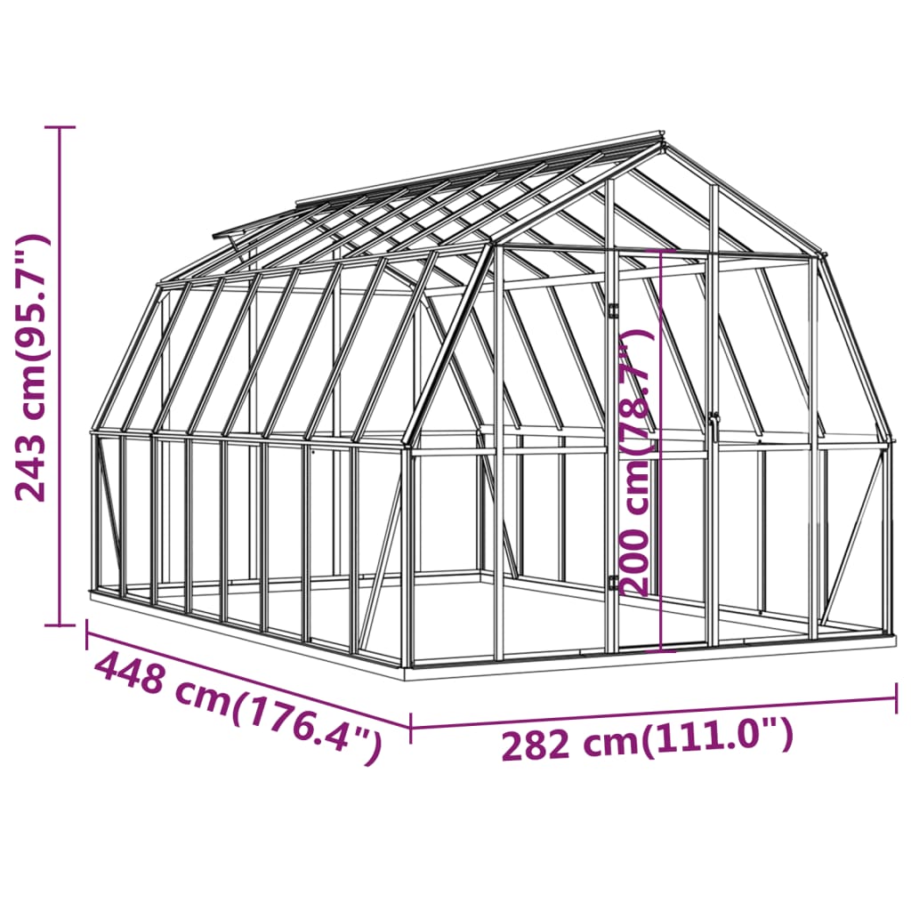 antracitszürke alumínium melegház alapzattal 12,63 m²