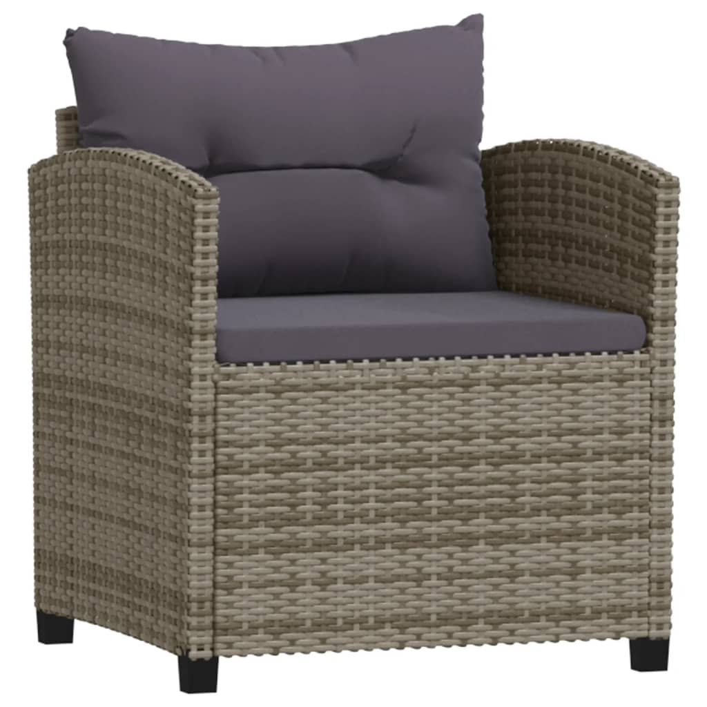 vidaXL 3-delige Loungeset met kussens poly rattan grijs