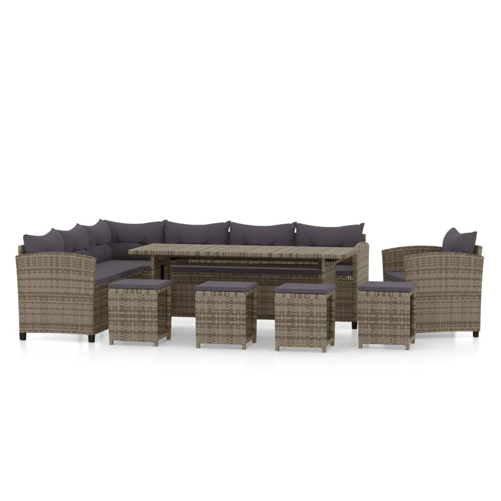 Zestaw mebli ogrodowych wypoczynkowych, L-sofa, szary, 230x175x71,5 cm, stal/rattan PE