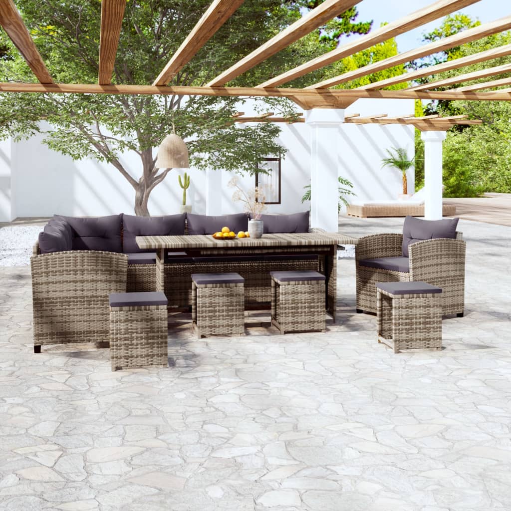 vidaXL 7-tlg. Garten-Lounge-Set mit Kissen Poly Rattan Grau