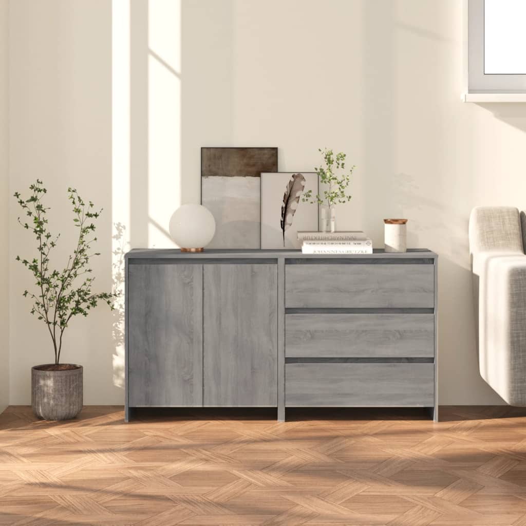 vidaXL 2-tlg. Sideboard Grau Sonoma Holzwerkstoff