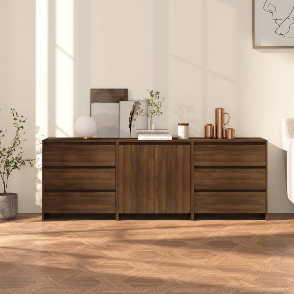 vidaXL 3-tlg. Sideboard Braun Eiche-Optik Holzwerkstoff