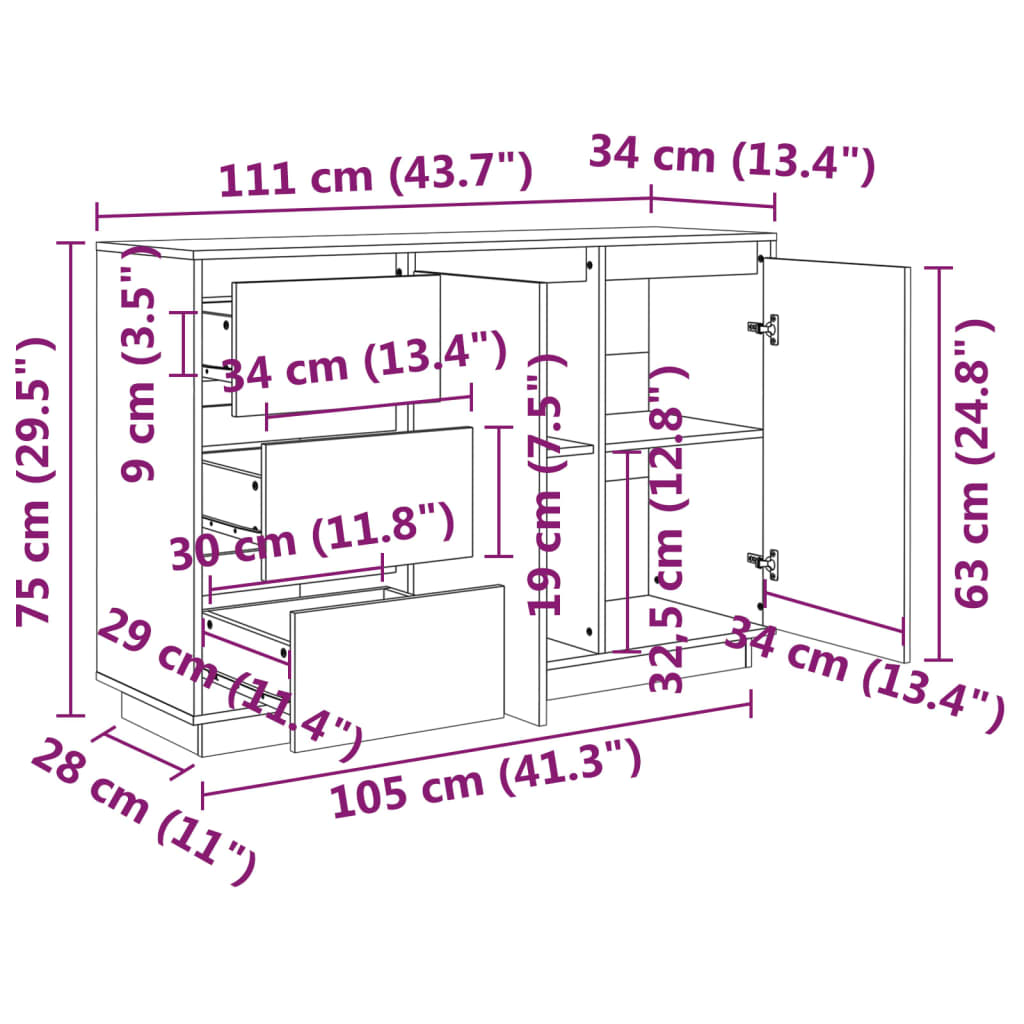 Komoda bela 111x34x75 cm trdna borovina