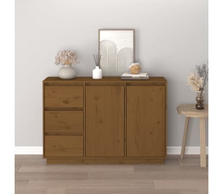 vidaXL &Scaron;oninė spintelė, medaus ruda, 111x34x75cm, pu&scaron;ies masyvas