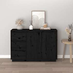 vidaXL Ντουλάπι Μαύρος 111 x 34 x 75 εκ. από Μασίφ Ξύλο Πεύκου