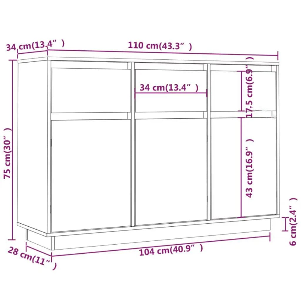 Komoda 110x34x75 cm trdna borovina