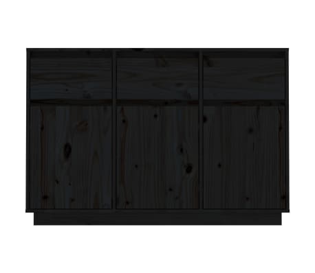 vidaXL kumode, melna, 110x34x75 cm, priedes masīvkoks