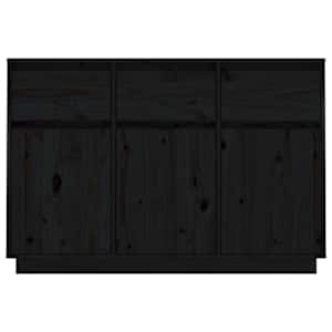 vidaXL kumode, melna, 110x34x75 cm, priedes masīvkoks