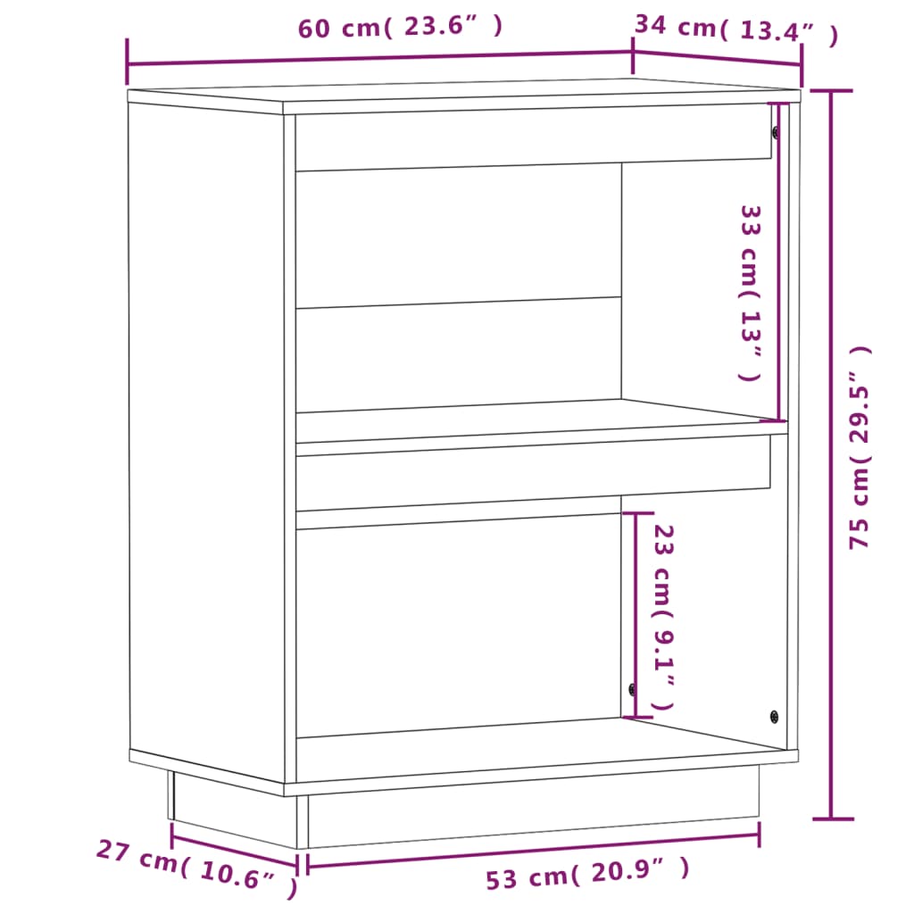 Konzolna omarica bela 60x34x75 cm trdna borovina