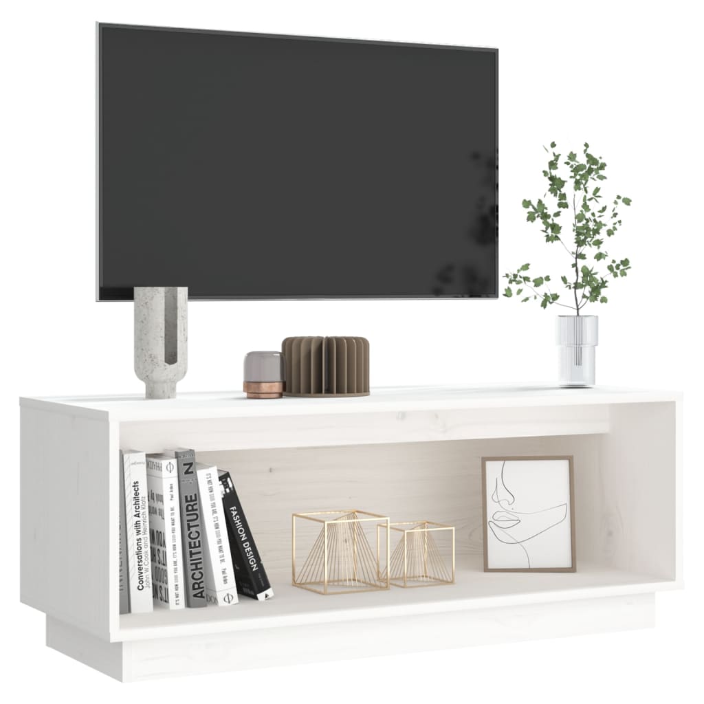 Meuble TV Blanc 90x35x35 cm Bois de pin massif | meublestv.fr 7