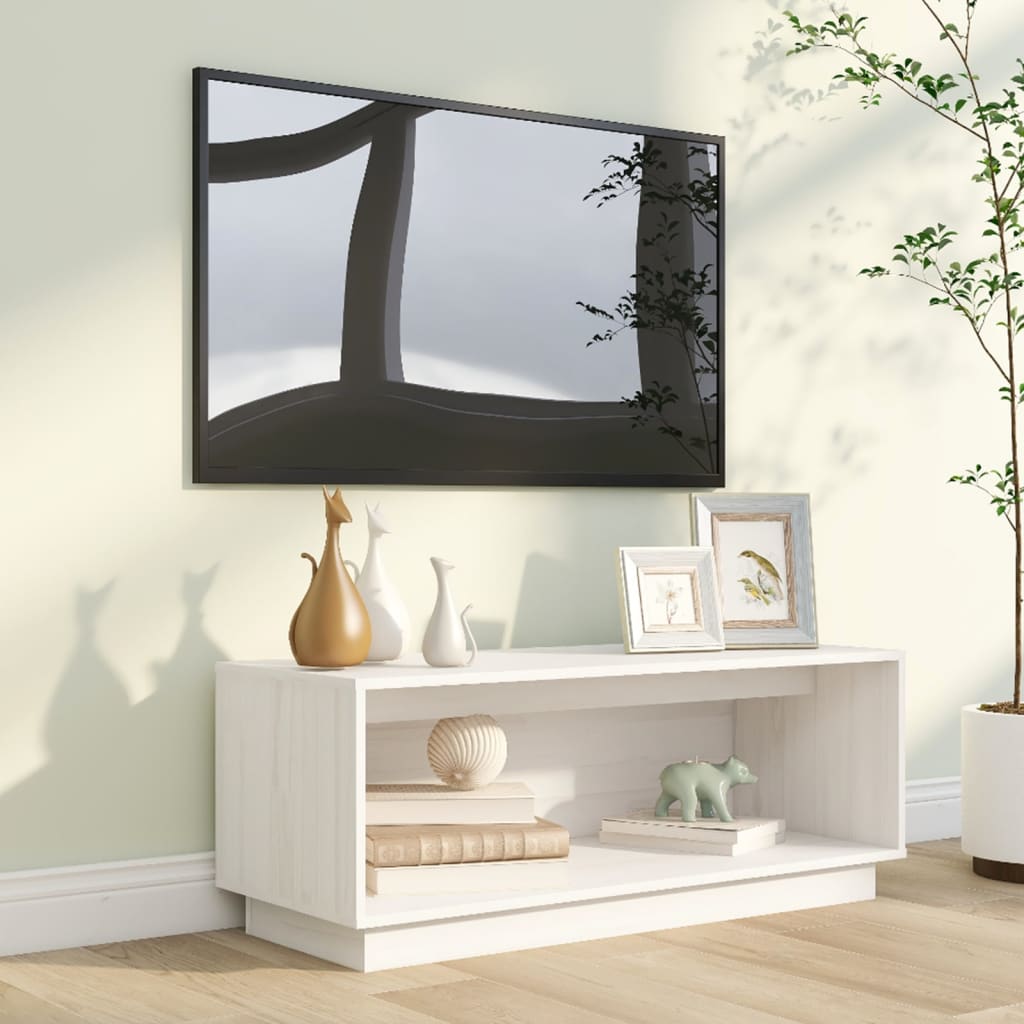 Meuble TV Blanc 90x35x35 cm Bois de pin massif | meublestv.fr 8