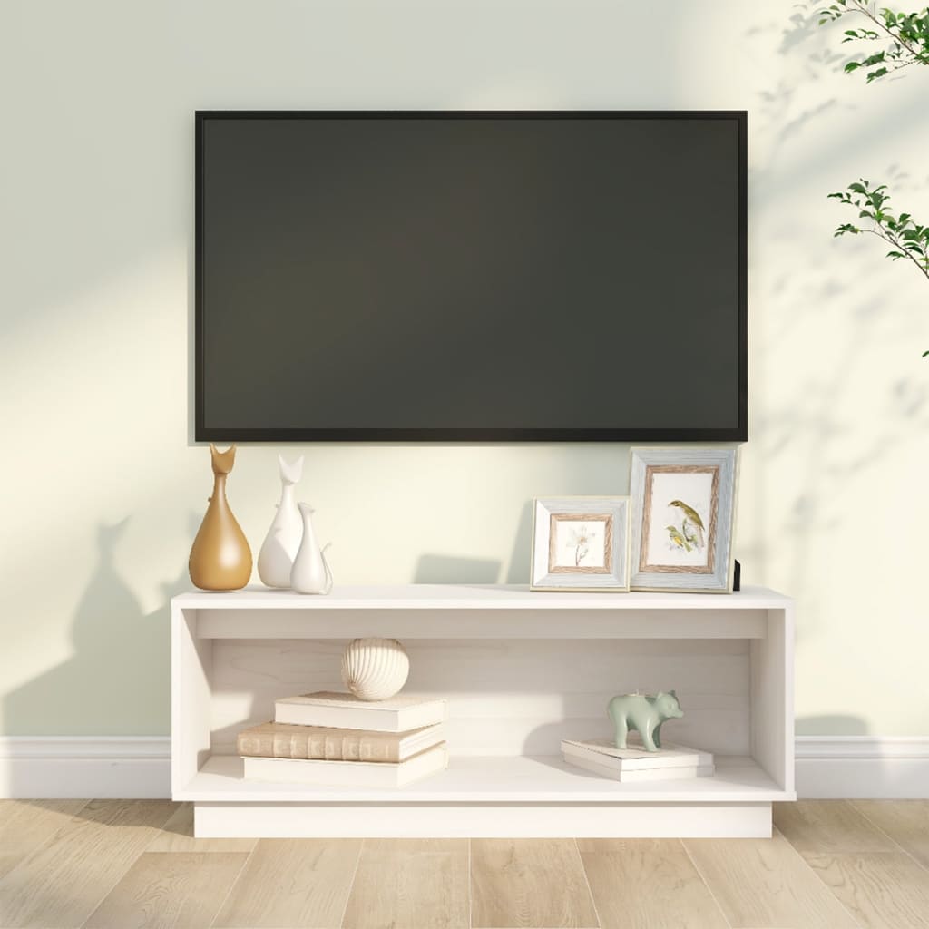 Meuble TV Blanc 90x35x35 cm Bois de pin massif | meublestv.fr 2