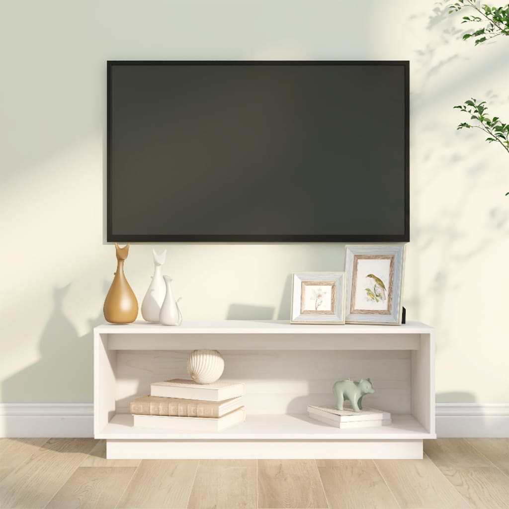 vida XL TV-Schrank Weiß 90x 35x 35 cm Massivholz Kiefer