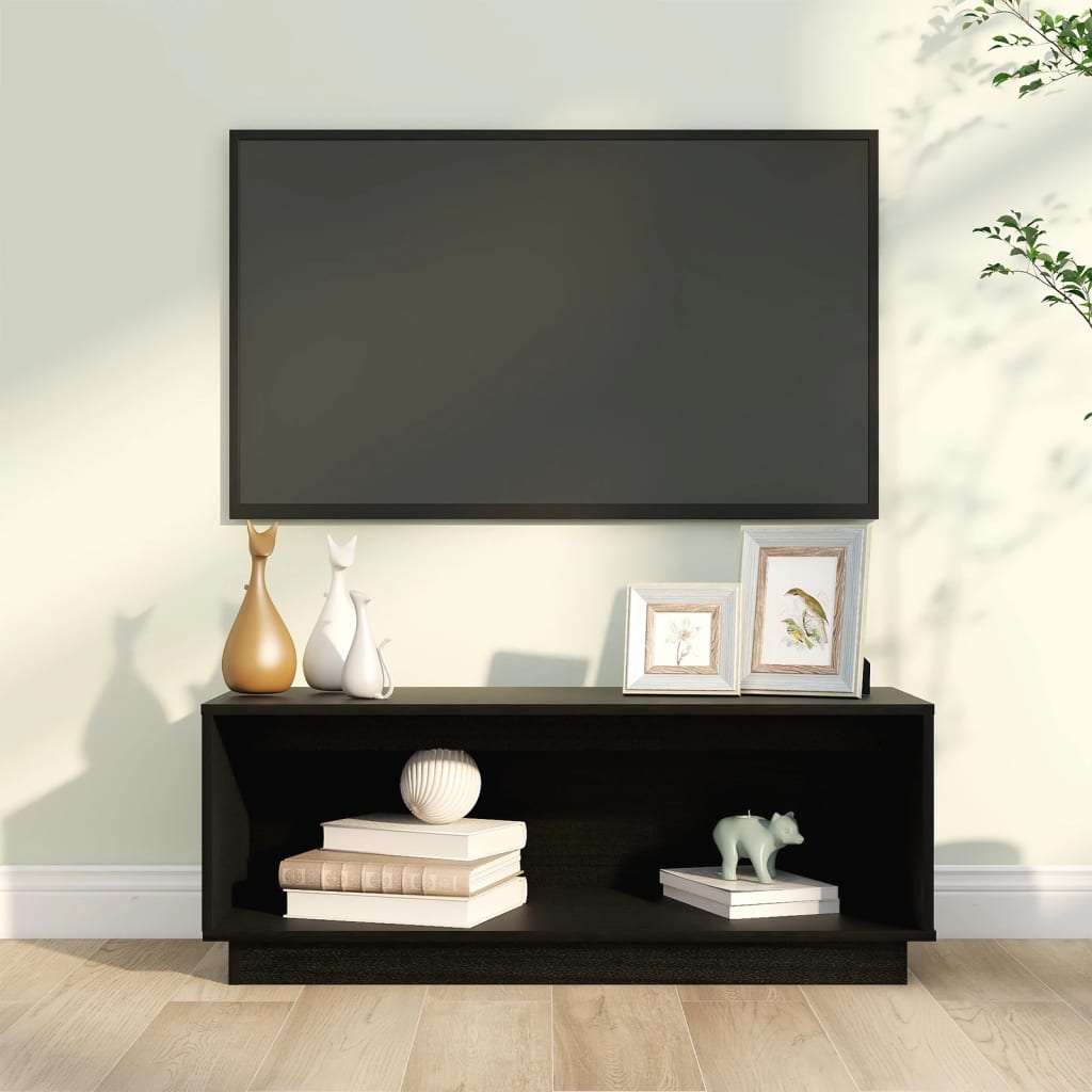 vidaXL Szafka pod telewizor, czarna, 90x35x35 cm, lite drewno sosnowe