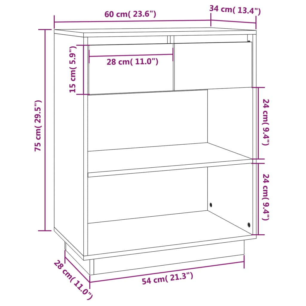 Dulap consolă, gri, 60x34x75 cm, lemn masiv de pin