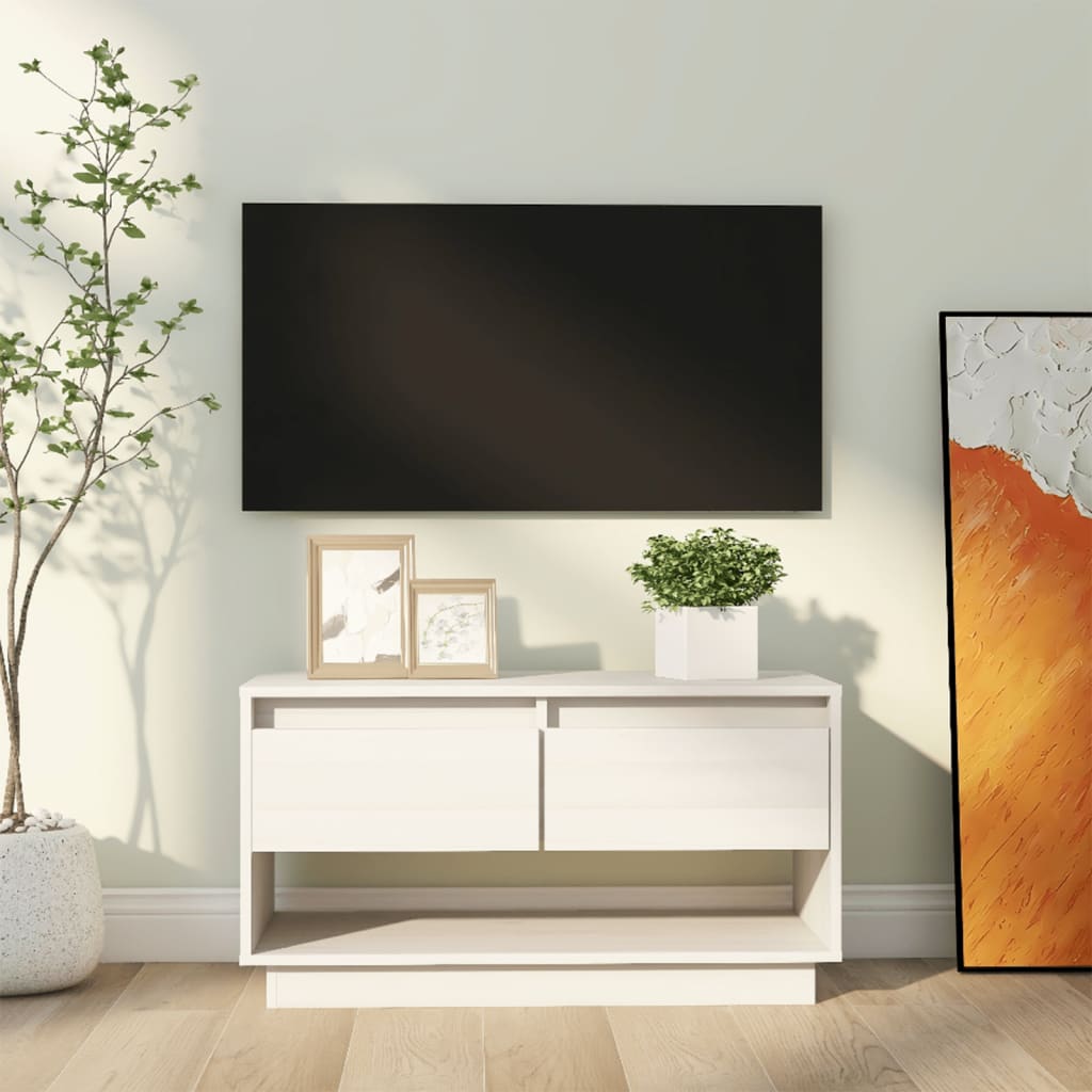 vidaXL Comodă TV, alb, 74x34x40 cm, lemn masiv de pin