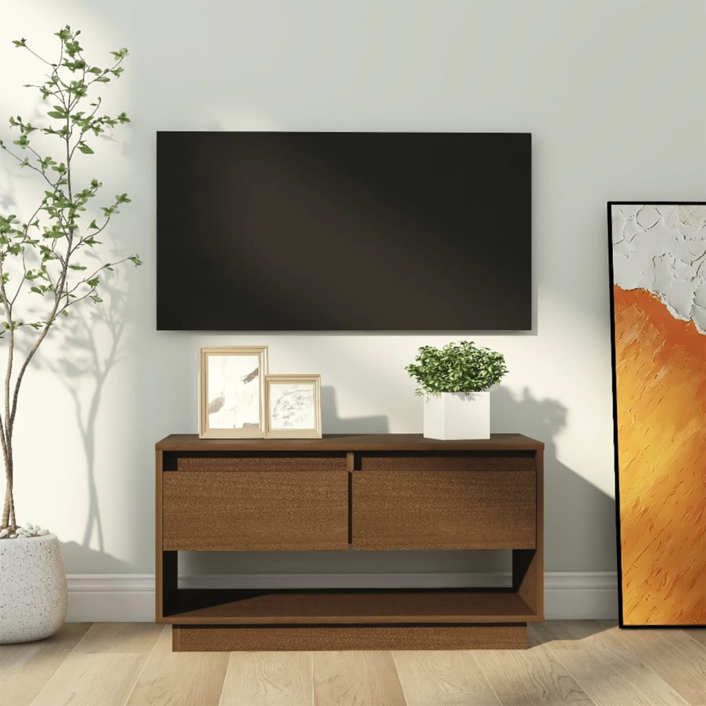 vidaXL tv-bord 74x34x40 cm massivt fyrretræ gyldenbrun