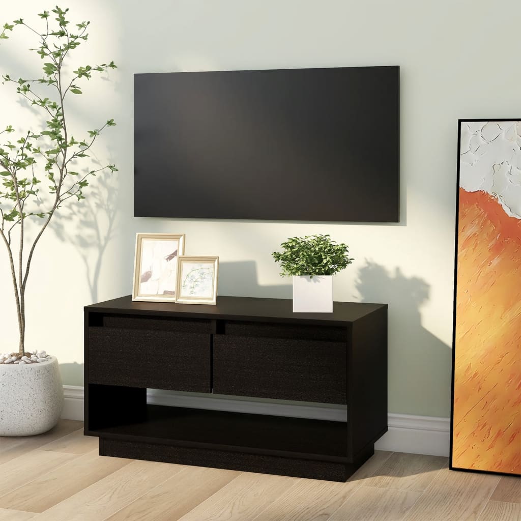 TV skříňka černá 74 x 34 x 40 cm masivní borové dřevo