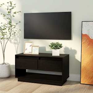 TV skříňka černá 74 x 34 x 40 cm masivní borové dřevo - obrázek 8