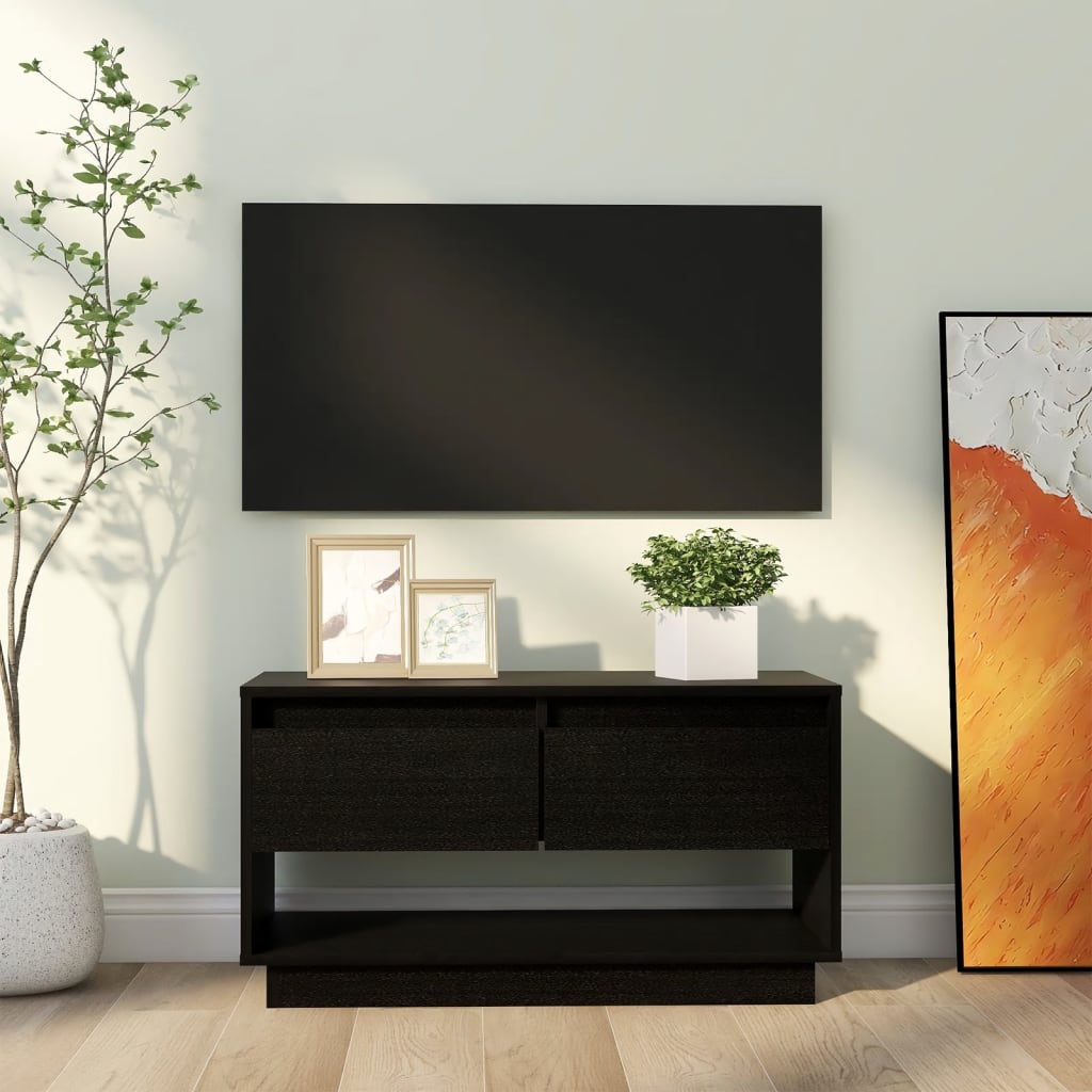 vidaXL Szafka pod telewizor, czarna, 74x34x40 cm, lite drewno sosnowe
