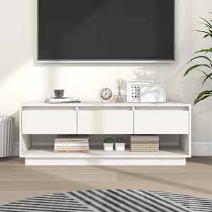 TV skříňka bílá 110,5 x 34 x 40 cm masivní borové dřevo - obrázek 1