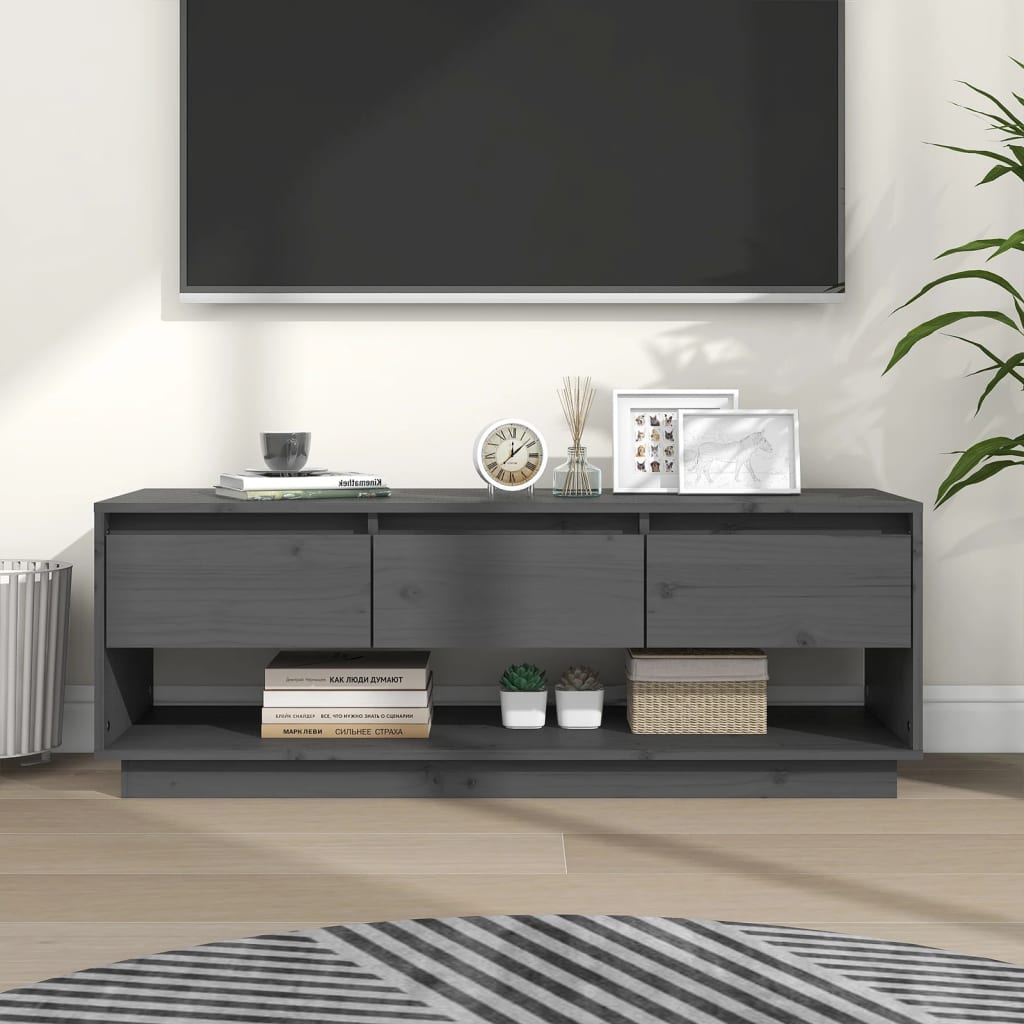vidaXL tv-bord 110,5x34x40 cm massivt fyrretræ grå